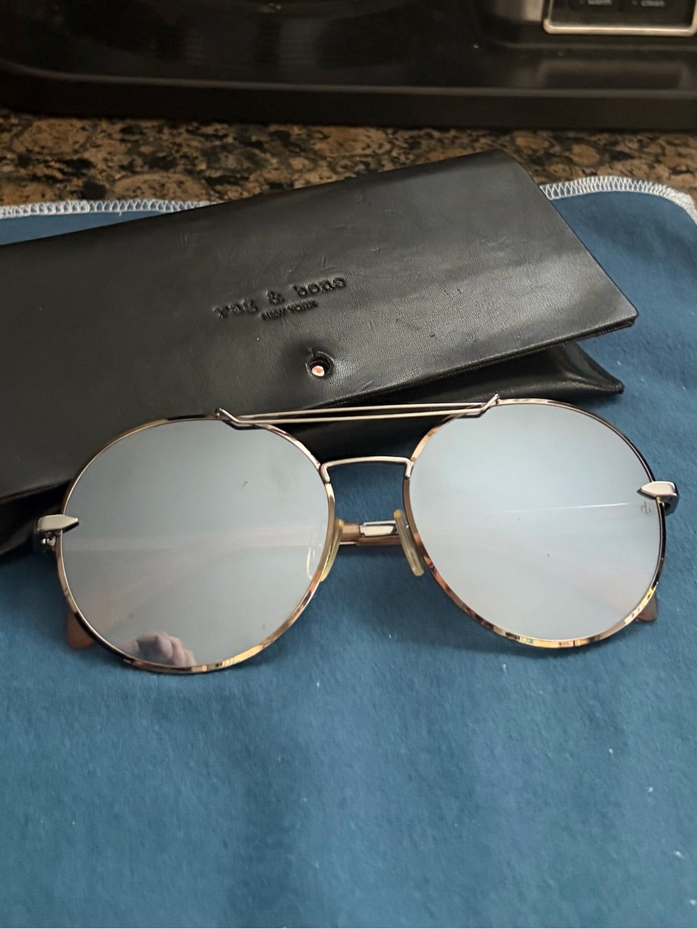 rag & bone Silver Mirrored Round Aviator Sunglasses